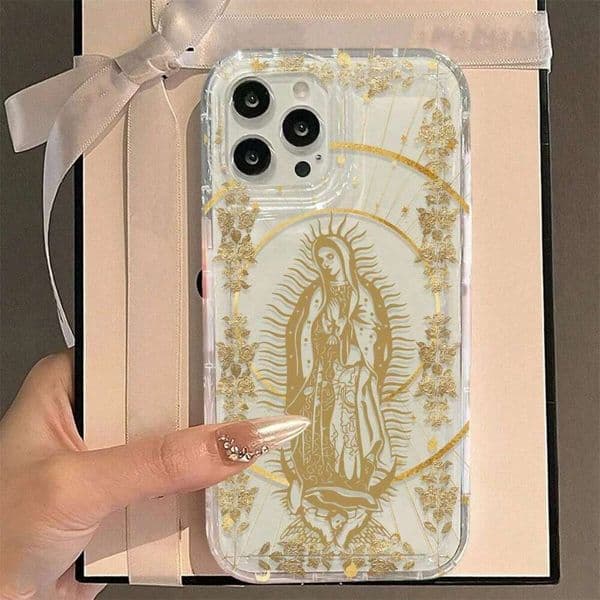 Golden Halo Virgin Mary Case For iPhone 16 11 13 12 Mini 14 Pro 15 Plus XR X XS Max 7 8 Se 3 Clear Protective Cases
