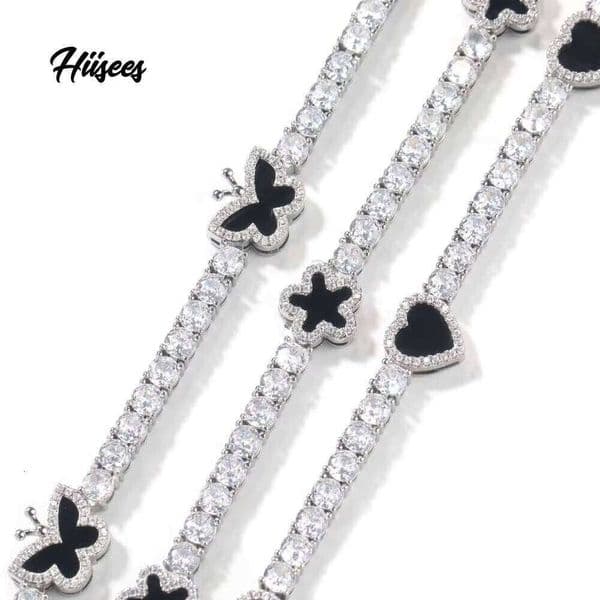 Fast Delivery Butterfly Tennis Chain Bracelet Luxury Hip Hop Rapper Jewelry Women 4mm VVS Moissanite Heart Resin Necklace