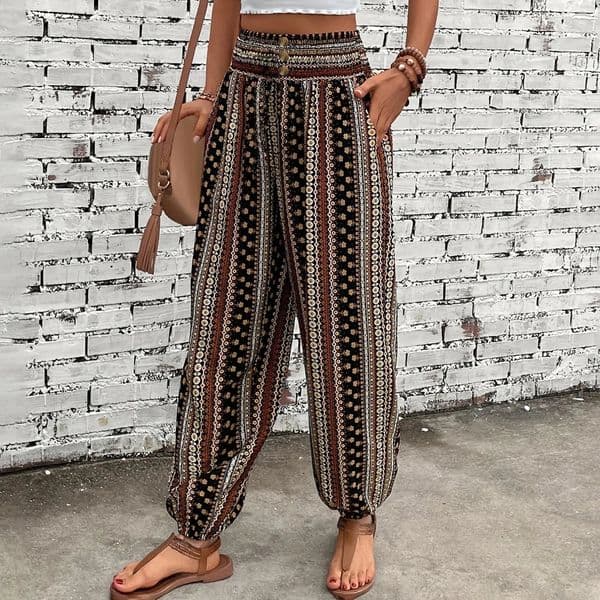 Womens beach pants high waisted printed casual pants summer bohemian vacation pants mens harem pants Pantalones de Mujer 250418BJ