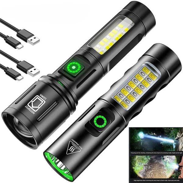 LED+COB ultra bright flashlight 500 lumens war type retractable flashlight aluminum alloy charging outdoor camping adventure Z250422
