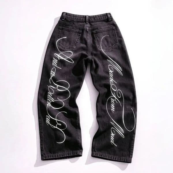 Y2K Gothic Denim Pants Long Letter Print Pattern Classic Art Jeans Harajuku Vintage Hip Hop Streetwear Men Women Baggy Pants 251120
