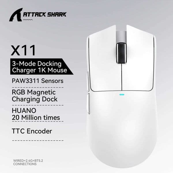 X11 ATTACK SHARK X11SE Gaming Mouse Wireless 22000 DPIPixArt PAW3311 SensorBT/24G/Wired59g Lightweight2000W ClicksM251124