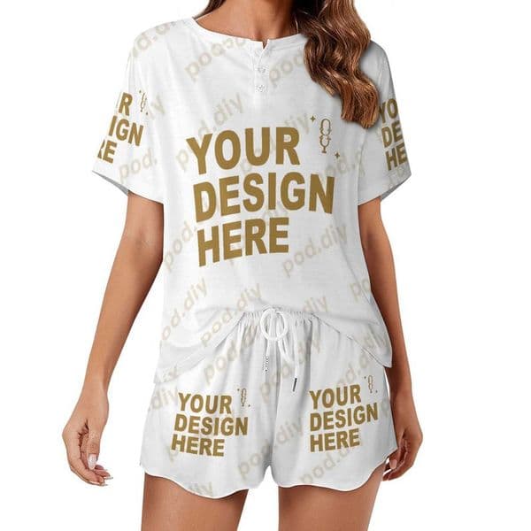 POD.DIY Women's Casual Short-Sleeve and Shorts Two-Piece Set Ice Silk Short-Sleeve Home Wear Set Custom Casual Clothing Set