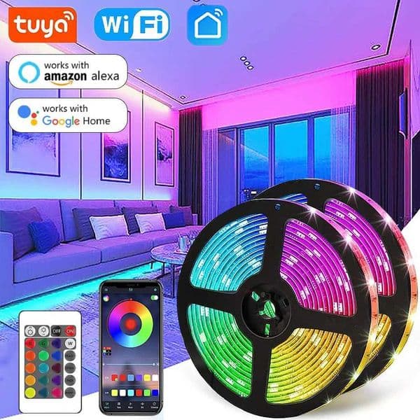 WiFi LED Strip Light Tuya Smart Life Flexible Light Lamp USB Desktop Screen TV BackLight Diode Tape Support Alexa GoogleW251124