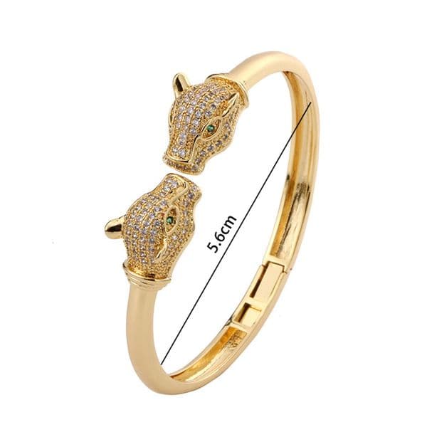 Leopard Print Open Cuff Bracelet 18K Gold Plated Hip Hop Bangle with Zircon Stones Animal Jewelry for Women and Mens