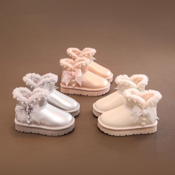 Designer shoes Girls Snow Boots Winter New Bowknot Princess Short Boots Children s Fleece Lined Thickened Cotton Boots