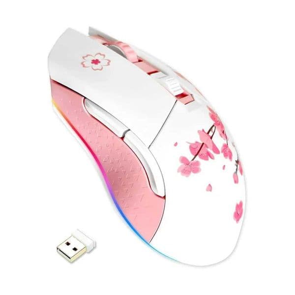DAREU Sakura Pink Wireless Wired Gaming Mouse Dual-Mode Rechargeable 7 Buttons DPI RGB and 7 Adjustable DPI for PC Notebook MacM251124