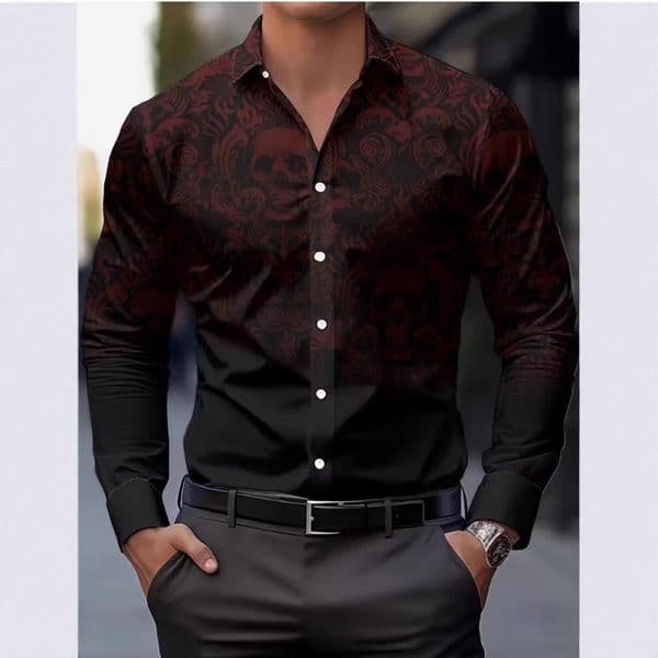 Douxlihm Free Shipping New Designer Clothing Halloween Personalized Skull Print Business Long Sleeved Shirt Men's Slim Fit Lapel Casual Men's Shirt