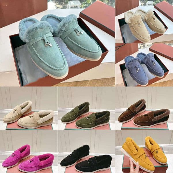 Designer shoe loafer womens mule clog sandal Round Toe Flat Suede leather warm winter Luxury Mule sabot Retro fluffy Furry Slippers fur slide loafer shoe casual shoes
