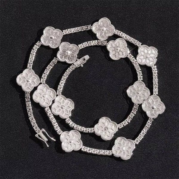 Stylish New Arrival 2026 3MM Clover Tennis Chain Necklace With Moissanite Diamond