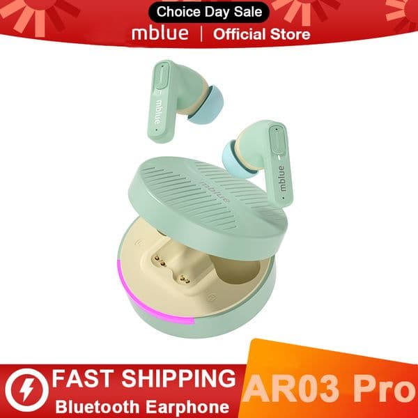 Original mblue AR03 Pro Earphones Wireless Bluetooth 5.3 HD Mic Call Headphones ANC Noise Cancellation Headset 400mAh Long Standby