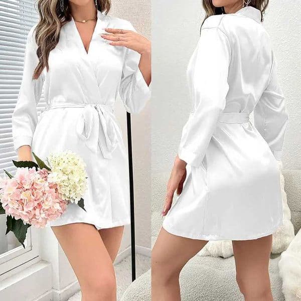 Womens Short Kimono Robe Silky Satin Bathrobe Bride Bridesmaids Getting Ready Sleepwear Soft Nightgown C251124