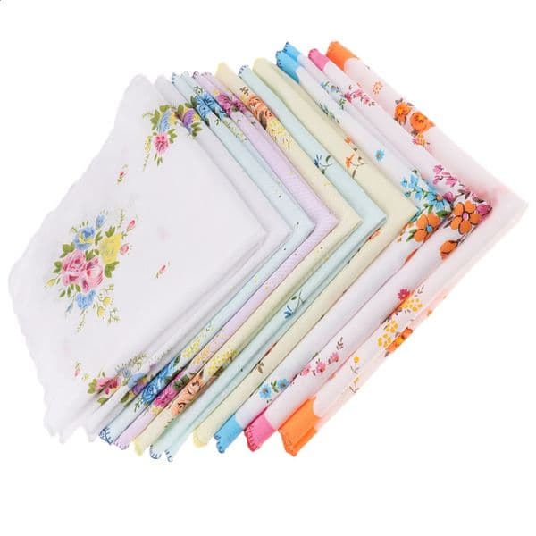 10x womens cotton print handle Hanky Kerchief pocket square flower wavy edge womens handle 250422
