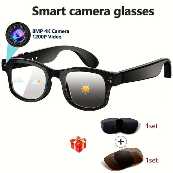 Smart Camera Glasses With 8Mp Ultra-Wide Angle Camera, HD 1080P Vide, Phtchrmic Lenses, Wireless 5.4, AI Vice Cntrl, 6-Hur Playback Time, Immersive