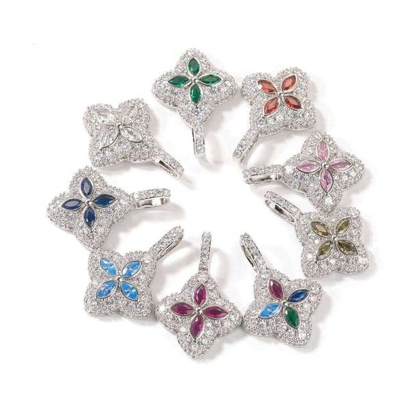 Wholesale Pendant VVS Moissanite Colorful Four-leaf Clover Charm Necklace 18k Gold Plated Jewelry
