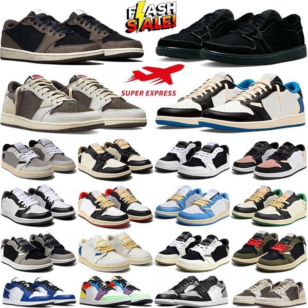 Designer 1s Low Basketball shoes Mens Womens OG Triple Black White Shadow University Blue UNC Bred Toe Light Smoky Grey Outdoor sneakers Eur 36-47