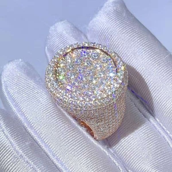 Gra Certificated Rose Gold Iced Out Hip Hop Moissanite Ring Men Vvs