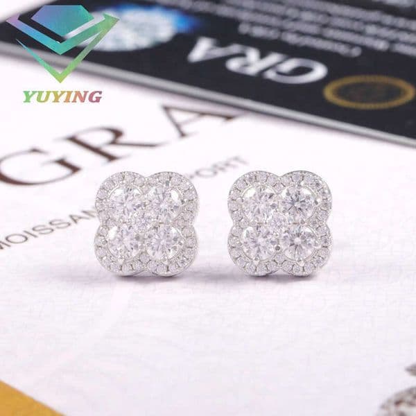VVS Moissanite RTS Wholesale Price Fine Jewelry 925 Sterling Silver Four-Leaf Clover VVS Silicon Stone Stud Earrings