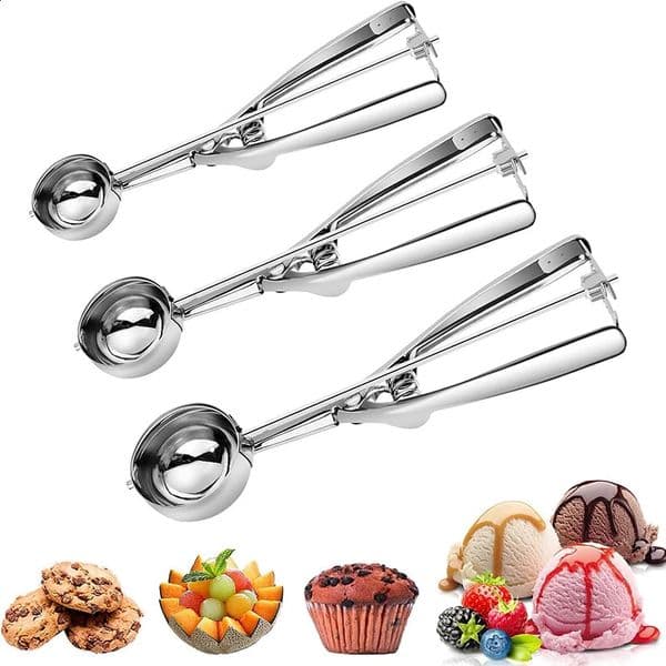 Stainless Steel Ice Cream Scoop Digging Spoon With Spring Handle Ice Cube Mold Fruit Scoop Ice Tray Mold Kitchen Accessories 250421BJ