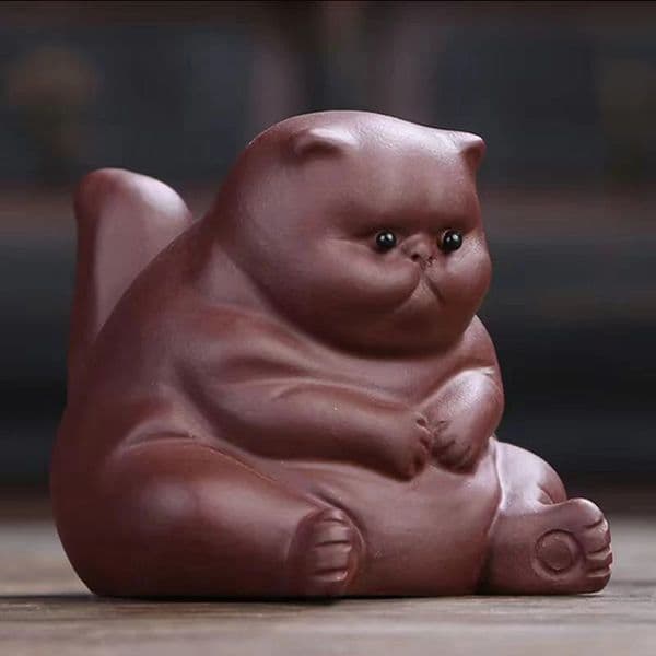 Dark-red Enameled Cute Little Angry Cat Tea Pet Ceramic Animal Crafts Tea Ceremony Accessories Household Ornament Car Decoration 250424