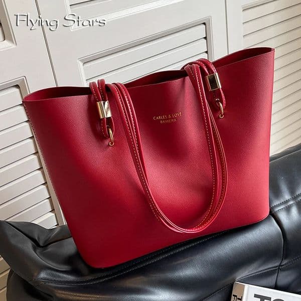 Red Fashion Shoulder Bag Large Capacity Tote Bag PU Leather Tote Bag Commuter Wedding Party Big Handbag 251111