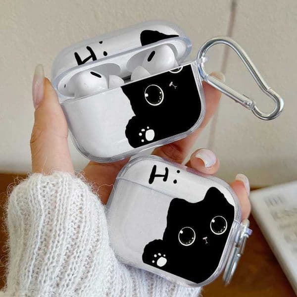 Cute Black Cat Pattern Shockproof Earphone Cover for AirPods Pro2/Pro3/Pro Headphones Cases Protective Case For AirPods 4/3/1/2W251124