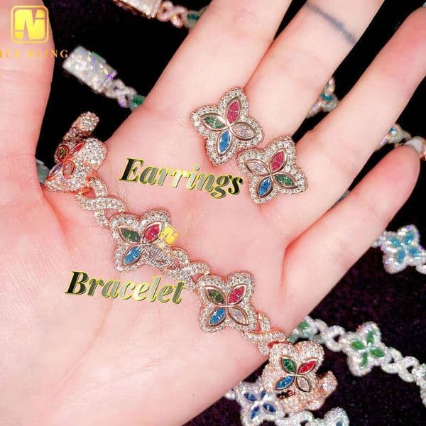 Exquisite Gift Set Creative Transmission Tester Flower-shaped Marquise Cut VVS GRA Moissanite 925 Sterling Silver Colorful Chrysolite Earrings 93