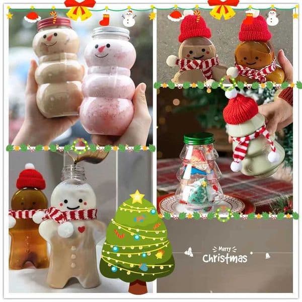 10pcs New Xmas Drink Bottle Gingerbread Man Snowman Shaker Cup Christmas Milk Tea Sealed Bottle Navidad 2026 New Year Decoration X251122