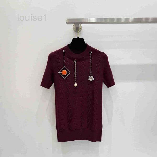 Women's Knits & Tees Designer Brand Shenzhen Goods ~ 25 Early Autumn New Style Heavy Craft Original Decorative Chain Knitted Short Sleeve QCLF