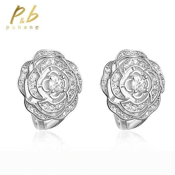 PuBang Luxury Jewelry 925 Sterling Silver Created Moissanite Diamond Rose Clip Earrings for Women Anniversary Gifts Wholesale W251124