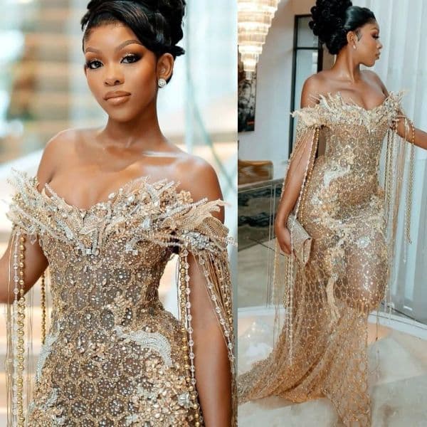Gold Illusion Mermaid Prom Dresses Florals Crystals Sequined Evening Formal Party Second Birthday Engagement Gowns Plus Size Dress For Special Occasions BC21371