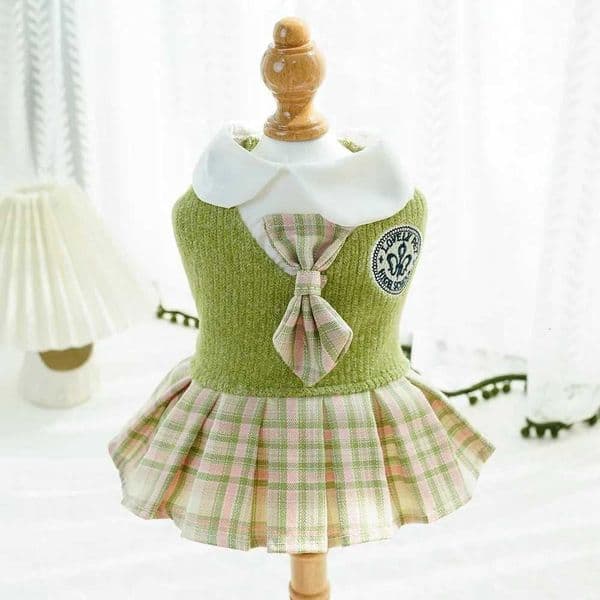 Thicken Kawaii Pet JK Plaid Skirt Comfortable Design Knitted Cat Clothes Small Medium Size College Style Dog Dress Autumn/WinterM251125