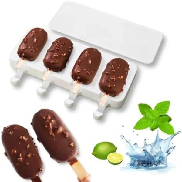 1pcs/set 4-grid Universal Silicone Mold DIY Ice Cream Homemade Tray with Wooden Sticks Easy Release Popsicle Ice Cream Makers 250421