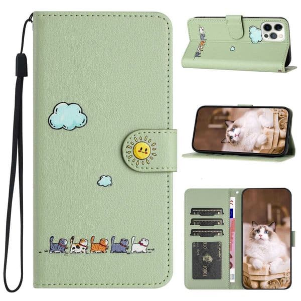 Leather Cat Cute Phone Wallet Case Book For iPhone 16 15 14 13 12 11 Pro Max XS X XR SE 7 8 Plus Protective Card Slot Flip CoverM251125