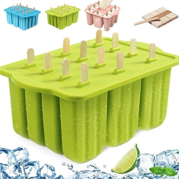 Popsicle Molds Silicone 12 Pieces Popsicle Trays for Freezer Homemade Ice Cream Popsicle Molds with 50Pcs Popsicle Sticks 250421BJ