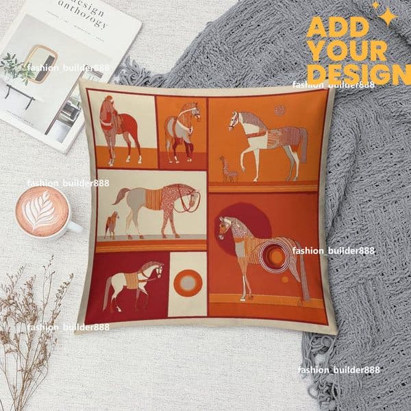 Custom H Designer Horse Luxury Art Artwork Contemporary Home Decorative Throw Pillow Case Cushion Covers for Bedroom Sofa Living Room 18X18 Inches H68