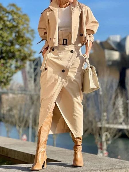 Fashion Two Piece Sets Outfits Office Lady Tracksuit Street Wear Cargo Set Long Sleeve Jacket and Wrap High Split Skirts Suit 251121BANJIA