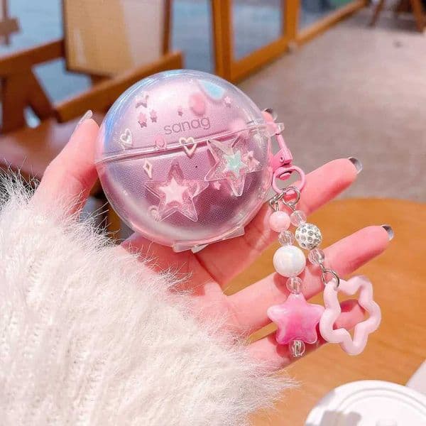 For Sanag S6S Free Clip Case 3D Star Flower Earphone Soft Cover For Sanag S6S FreeClip Headphones Box Fundas With KeychainW251125