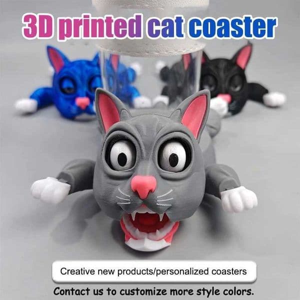 Creative 3D Printed Cat Coaster Funny Panicked Cat Cup Pad Tea Mug Coffee Drinks Holder Office Desktop Home Decoration Ornament X250425