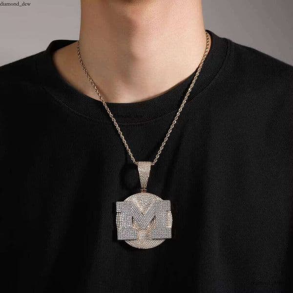 Ice out VVS Moissanite Men's Hip-Hop Accessories Personalized AAAAA CZ Letter Iced Rhodium Plated Large Round Rapper Name Pendant
