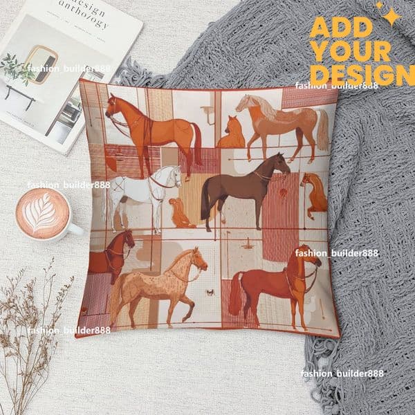 Custom H Designer Horse Luxury Art Artwork Contemporary Home Decorative Throw Pillow Case Cushion Covers for Bedroom Sofa Living Room 18X18 Inches H37