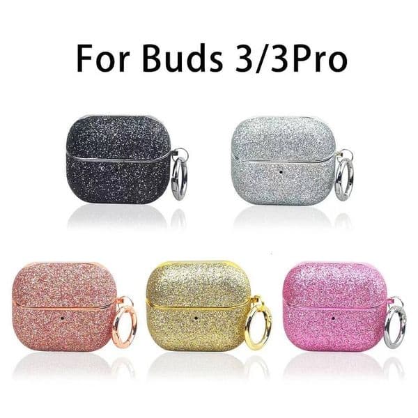 Buds3 Solid Color Electroplating Glitter Hard Cover for Samsung Galaxy Buds 3 Pro Earphone Protection Bling Case with Round Ring