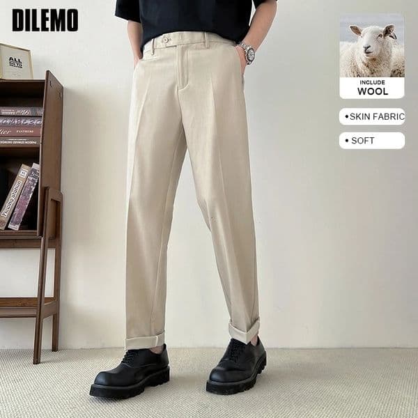Top Grade WOOL Antipilling Casual Street Style Korean Fashion Straight Baggy Long Pants Trousers Mens Clothing 251124