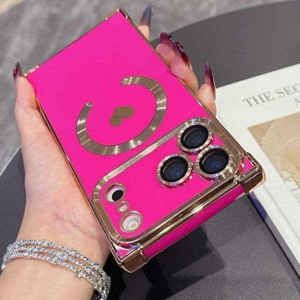 For iPhone 17 Pro Max Plating Heart Cases For iPhone 16 Pro Max 15Pro 14 Plus 13Pro Wireless Charging Soft Phone CaseM251125