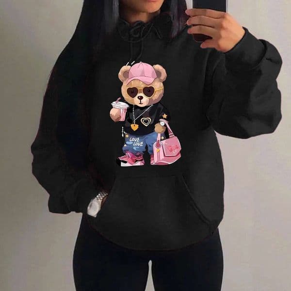 Cool Bear Sister Pattern Creative Design Women Clothes Creativity Fleece Hoodie Harajuku Pocket Pullovers Funny Autumn Hoody