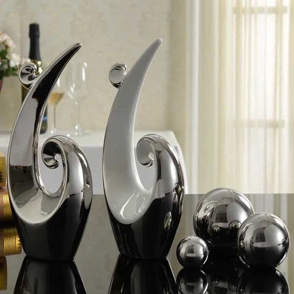 Luxury Creative Silver Spiral Shape Silver Ball Ceramic Crafts Desktop Art Ornament Living Room Tv Cabinet Decoration Modern Home Decor Y251125