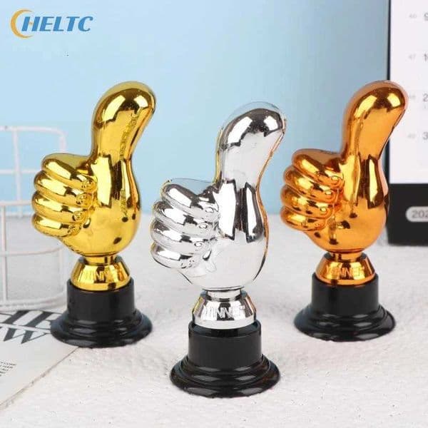 1 Piece Mini Victory Trophies Award Prizes Thumbs Up Trophy Plastic Gold Trophies Encouragement For Home Desktop DecorW251125