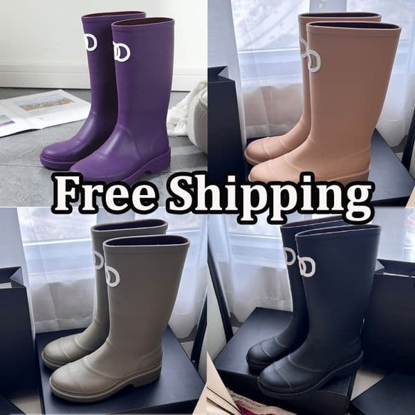 Free Shipping Designer Boots Women's Rain Boots Thick Sole Ankle Boot Winter Womens Luxury Rubber Boot Black Brown Purple