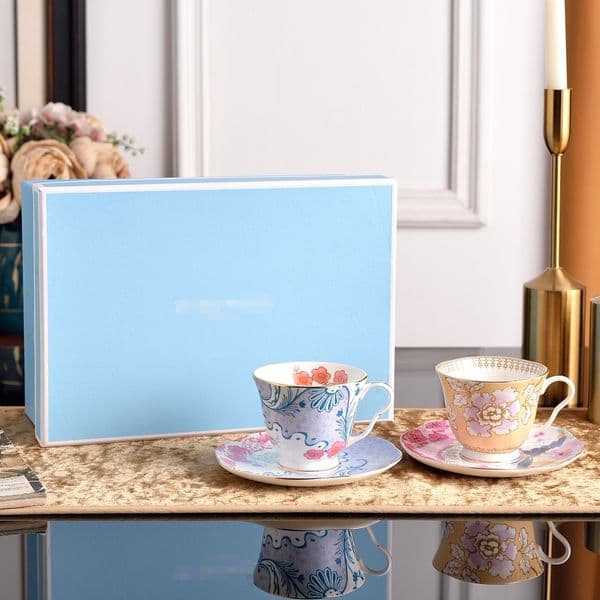 Luxurious English Double Ceramic Coffee Cups, Elegant Floral Design with Superior Quality, Perfect for Hosting Guests, Tea Parties, or Family Gatherings