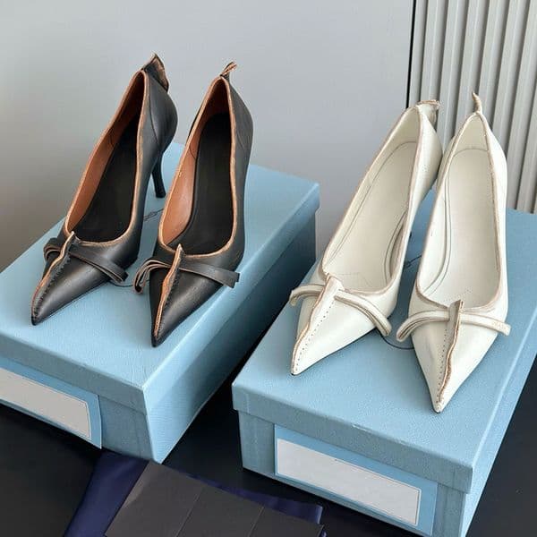 Top quality Bow Real leather Pointed-toe High-heeled sandals pumps Stiletto heel Dress Luxury designer heels Evening Office shoes Factory footwear